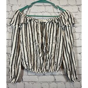 Vintage Havana Striped Off Shoulder Ruffle Long Sleeve‎ Top Small